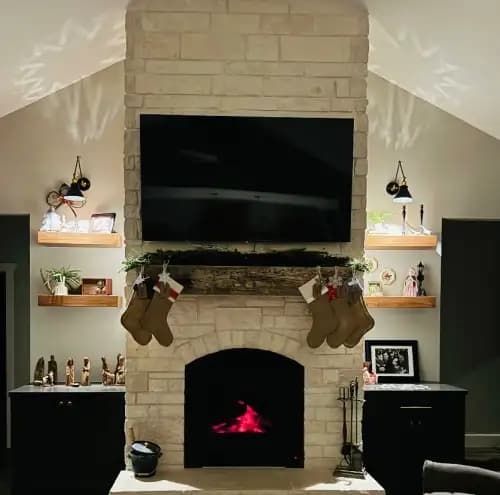 Hand-carved fireplace beam detail